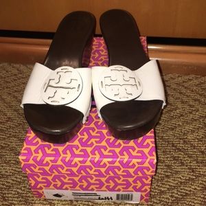 Tory Burch White Patti Wedge